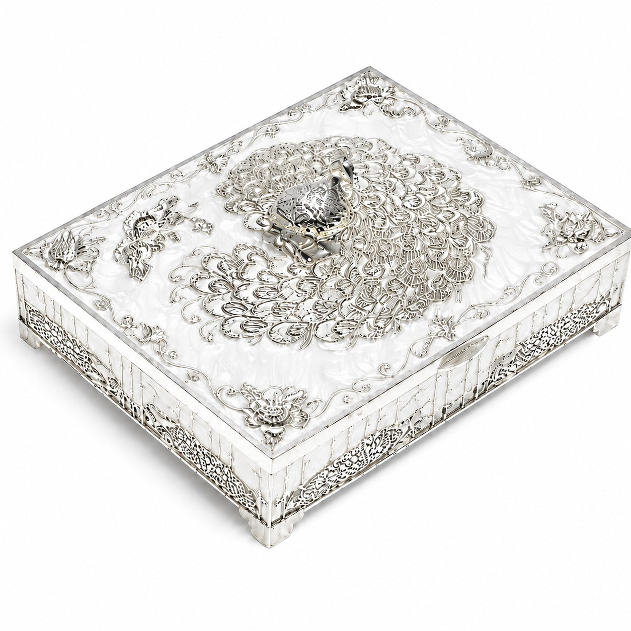ENAMEL PEACOCK FLAT BOX