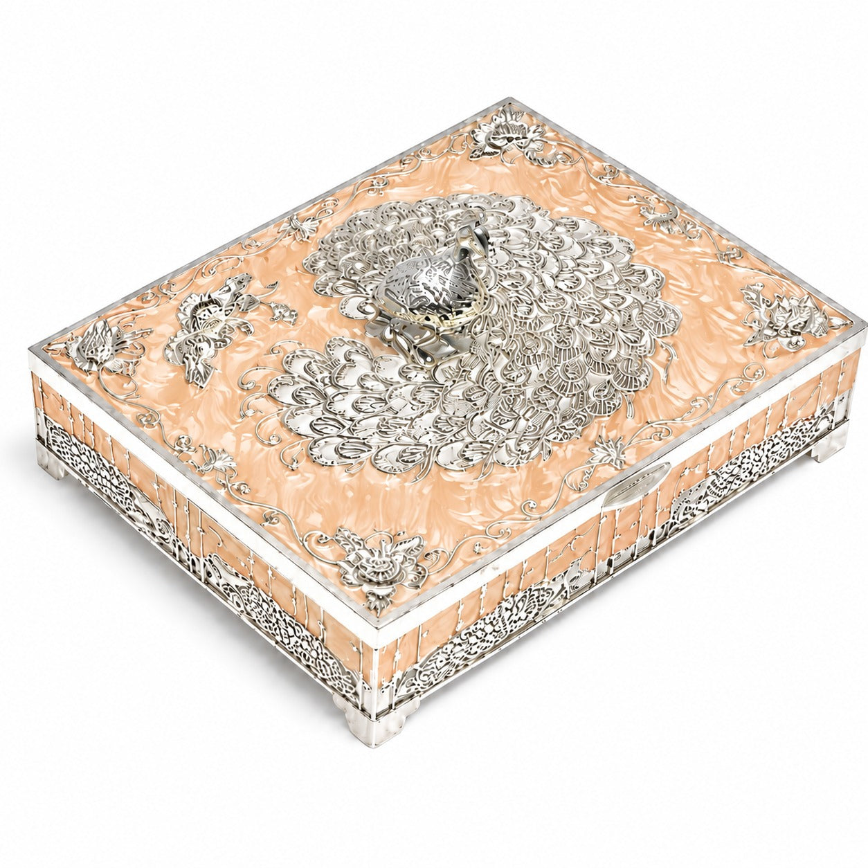 ENAMEL PEACOCK FLAT BOX