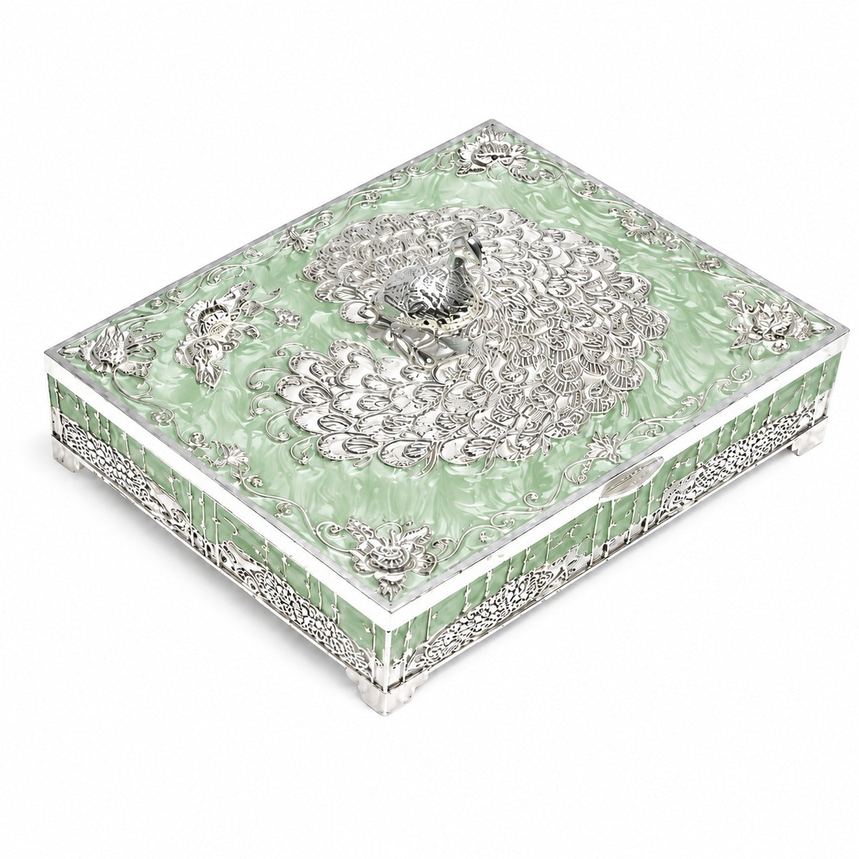 ENAMEL PEACOCK FLAT BOX
