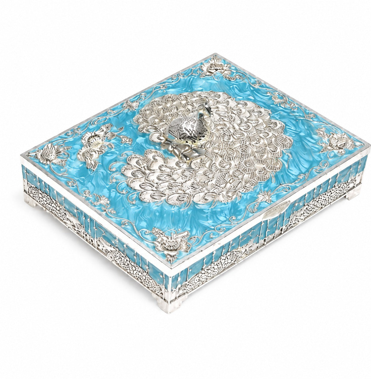 ENAMEL PEACOCK FLAT BOX