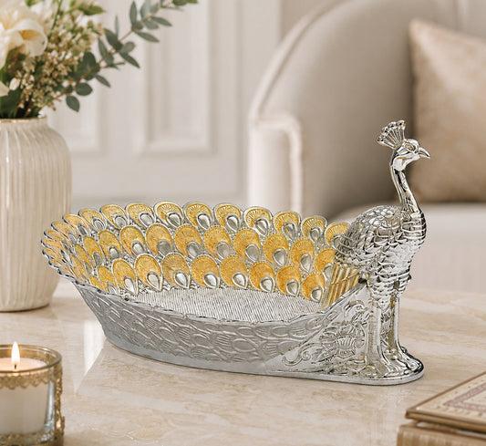 ENAMEL PEACOCK BOAT TRAY