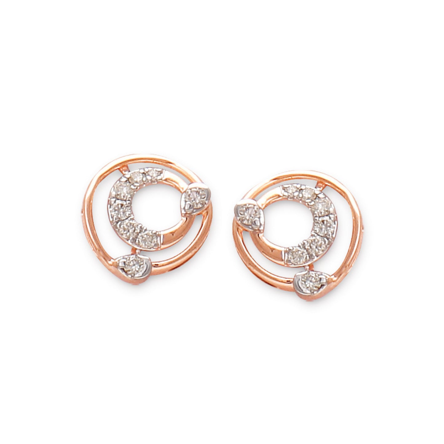 Exquisite Rose Gold Diamond Earrings: Intertwined open-circle design, meticulously set with brilliant diamonds. A symbol of effortless elegance from jnjbymadhuri.