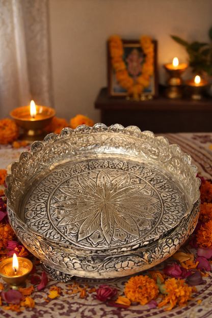 Antique Floral Urli by JNJ by Madhuri, featuring intricate floral detailing and an antique finish, perfect for luxury home décor, festive celebrations, and elegant traditional styling.
