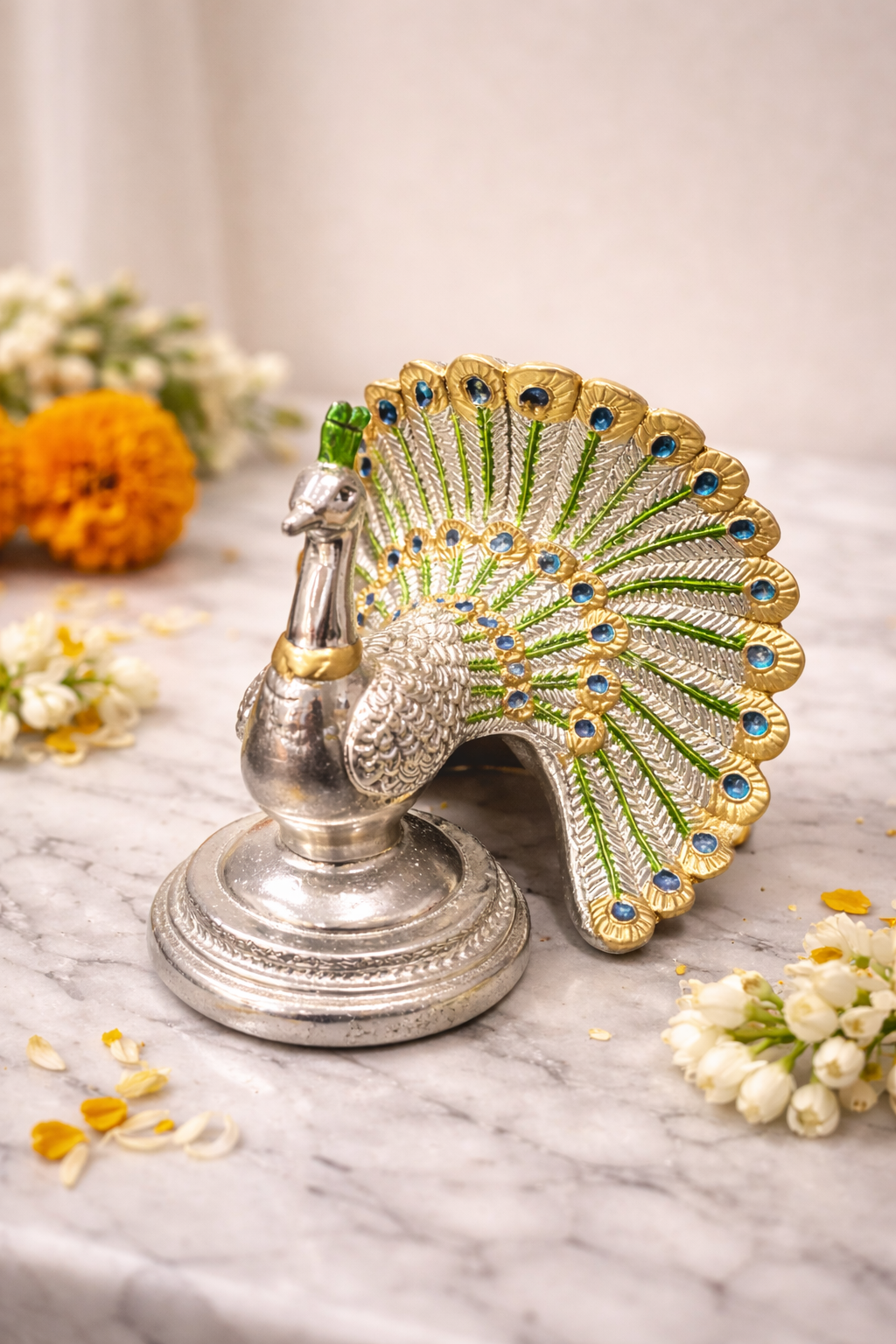 Peacock Statue – elegant luxury handcrafted decorative statue, perfect for home décor and gifting | jnj by madhuri