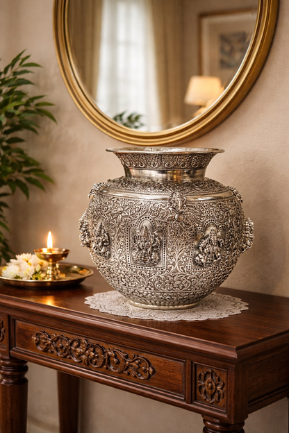 Asth Lakshmi Kalash – elegant luxury handcrafted divine décor, perfect for home, pooja, and gifting | jnj by madhuri