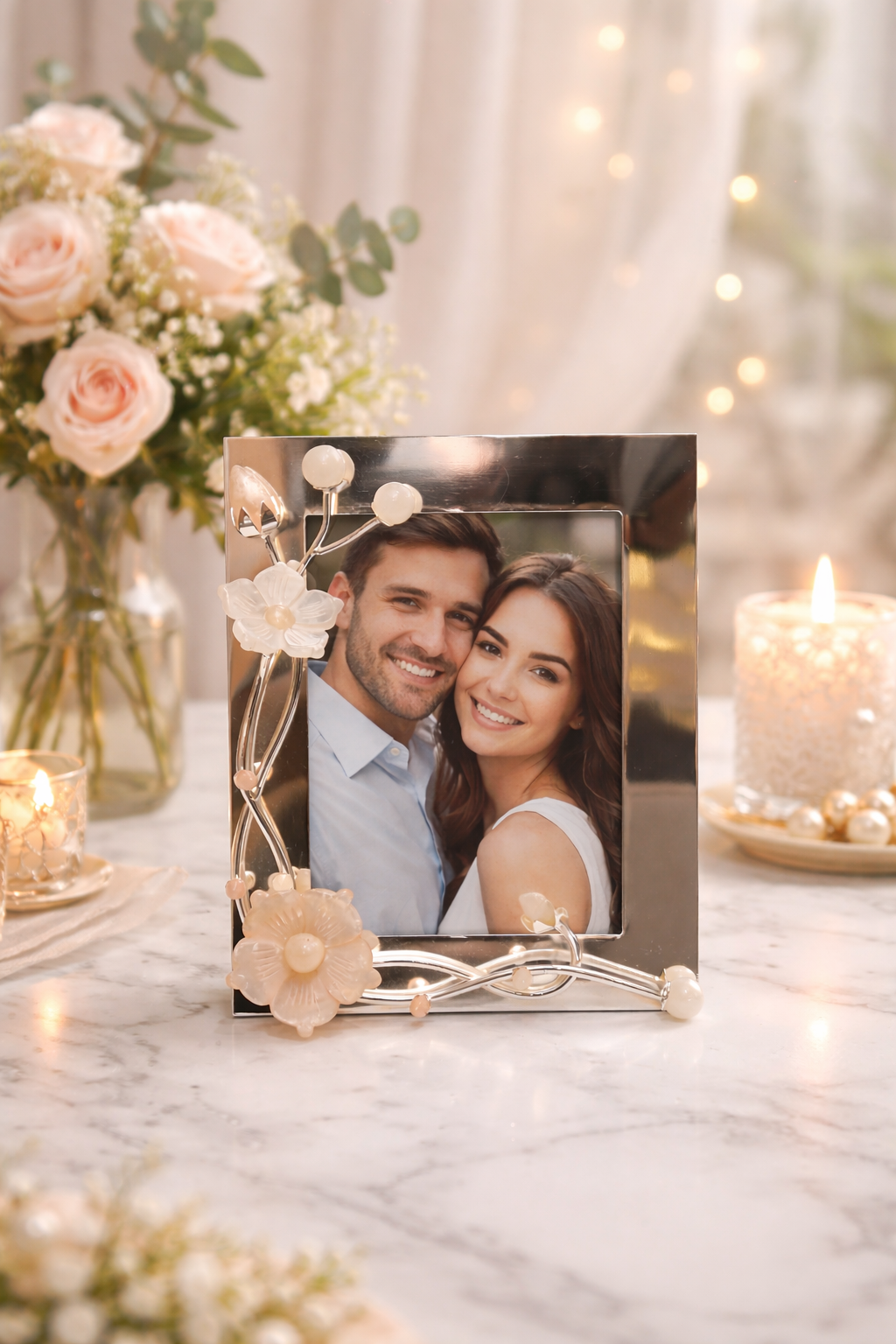 White Marble Photo Frame – exquisite luxury frame, perfect for enhancing home elegance and décor | jnj by madhuri