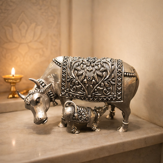 Kamdhenu Cow – elegant luxury handcrafted divine idol, perfect for home décor, pooja, and gifting | jnj by madhuri