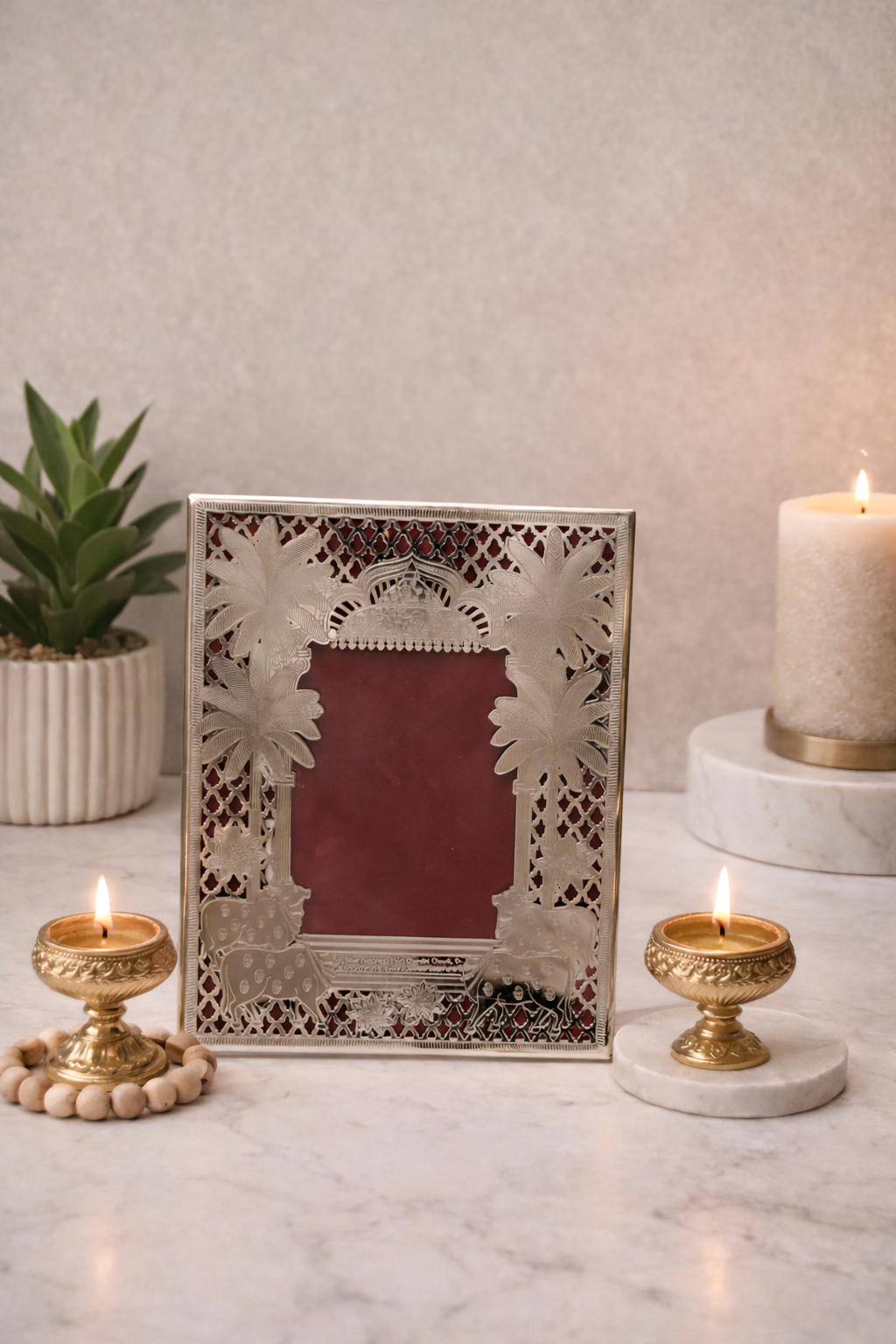 Diya, Urli, Ghanti, and Frame Combo – luxury handcrafted decorative set, ideal for gifting and home décor | jnj by madhuri
