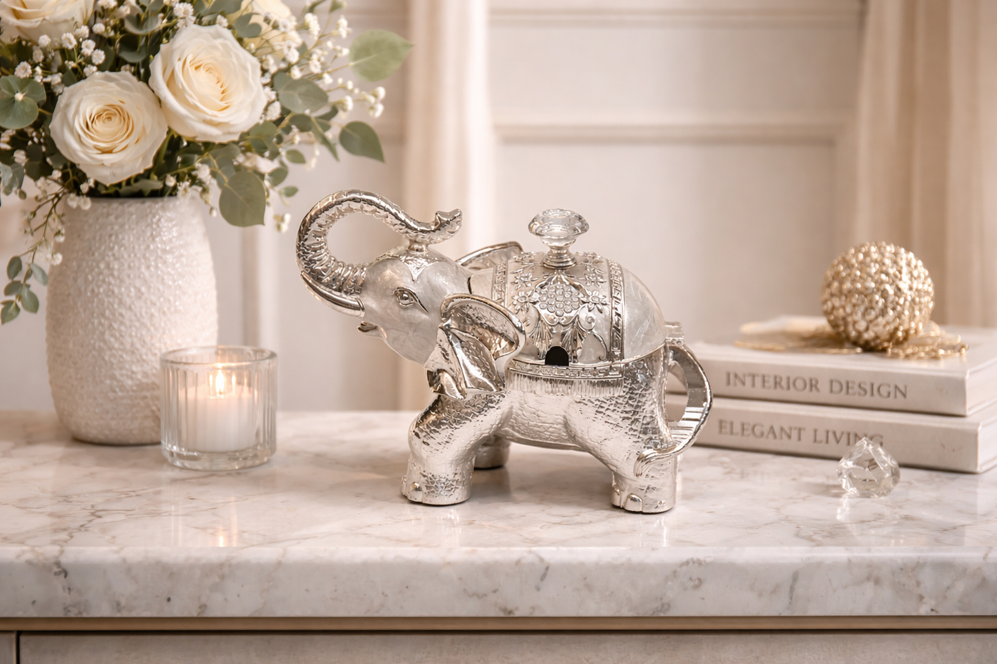 Elegant Elephant Dry Fruit Box Set featuring a luxurious elephant design, perfect for premium festive gifting, weddings, and special occasions by JNJ by Madhuri.