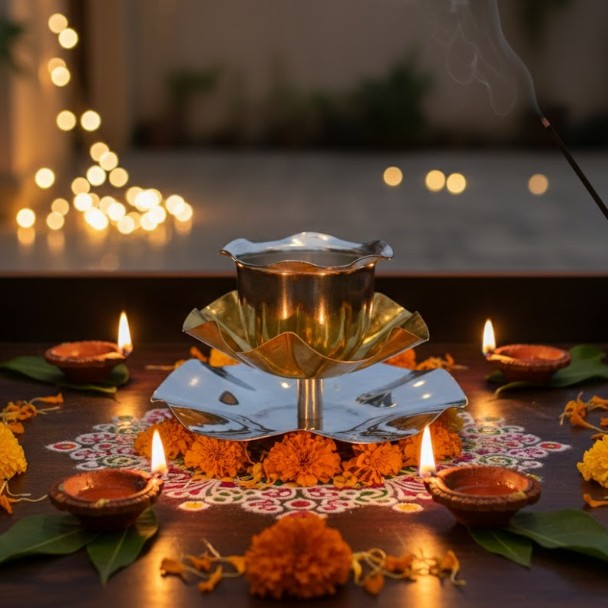 Rose Diya – elegant luxury handcrafted decorative diya, perfect for home décor, festive pooja, and gifting | jnj by madhuri