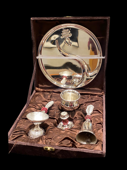 Elegant Rudraksh Pooja Thali for worship rituals, thoughtfully designed devotional thali by JNJ by Madhuri for auspicious ceremonies