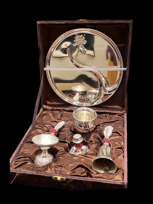 Elegant Rudraksh Pooja Thali for worship rituals, thoughtfully designed devotional thali by JNJ by Madhuri for auspicious ceremonies