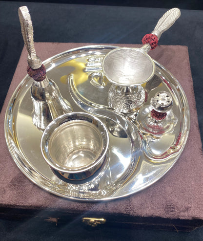 Handcrafted Rudraksh Pooja Thali designed for spiritual rituals and festive pooja, an elegant devotional piece by JNJ by Madhuri.