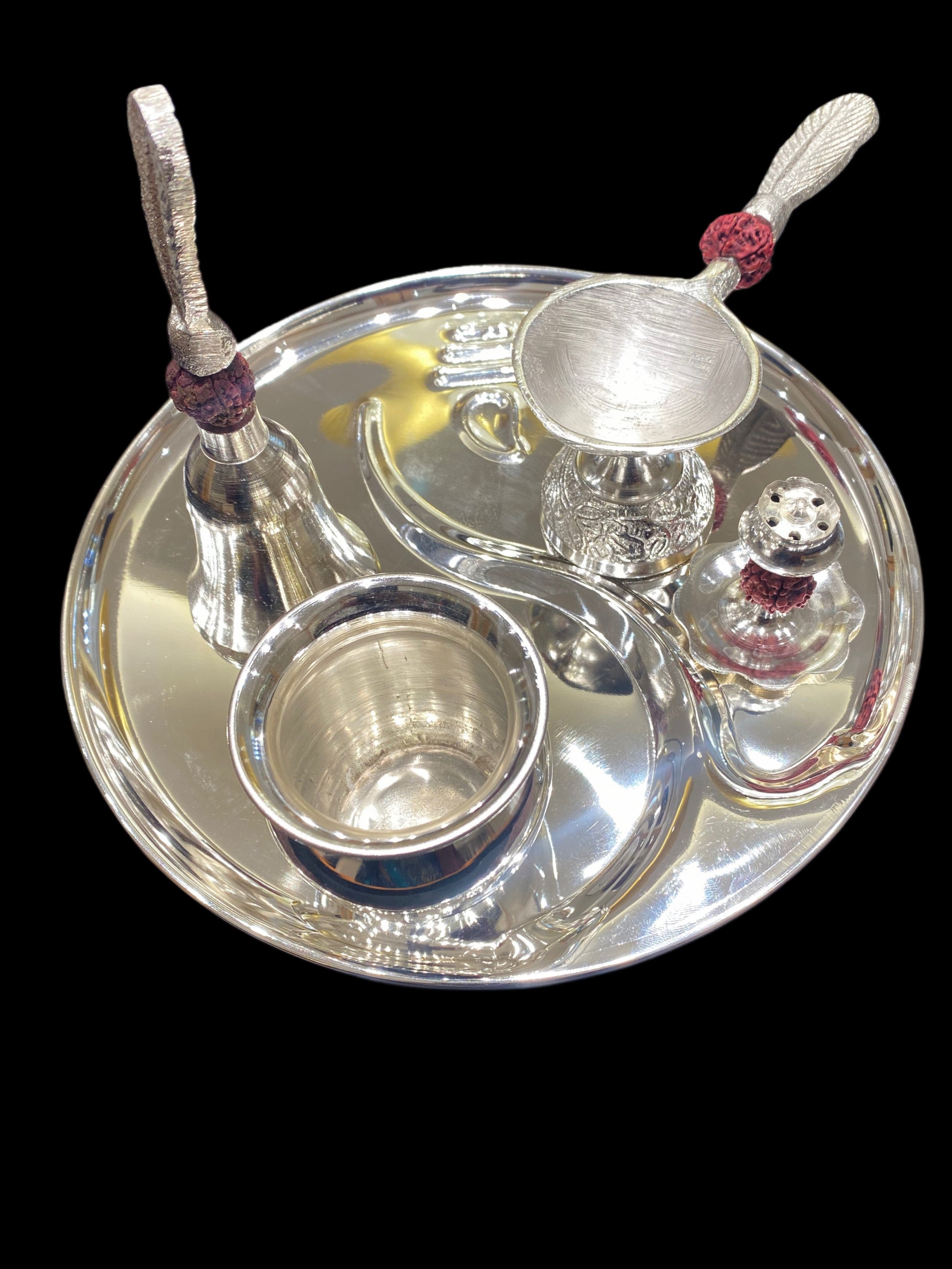 Premium Rudraksh Pooja Thali for pooja and religious rituals, a sacred and elegant worship essential by JNJ by Madhuri.