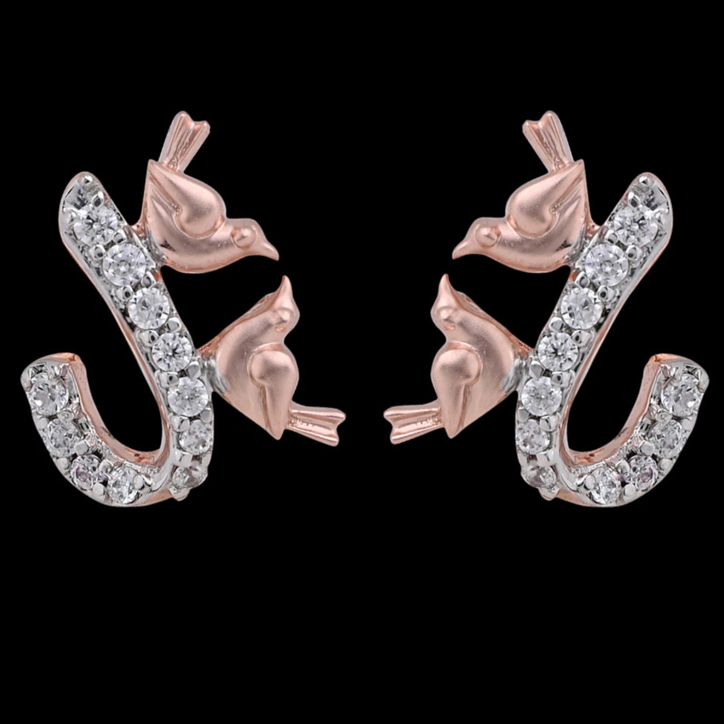 Elegant JNJ by Madhuri Botanical Gold Studs 35083E, luxury nature-inspired jewelry with intricate vein detailing and high-clarity diamond accents.