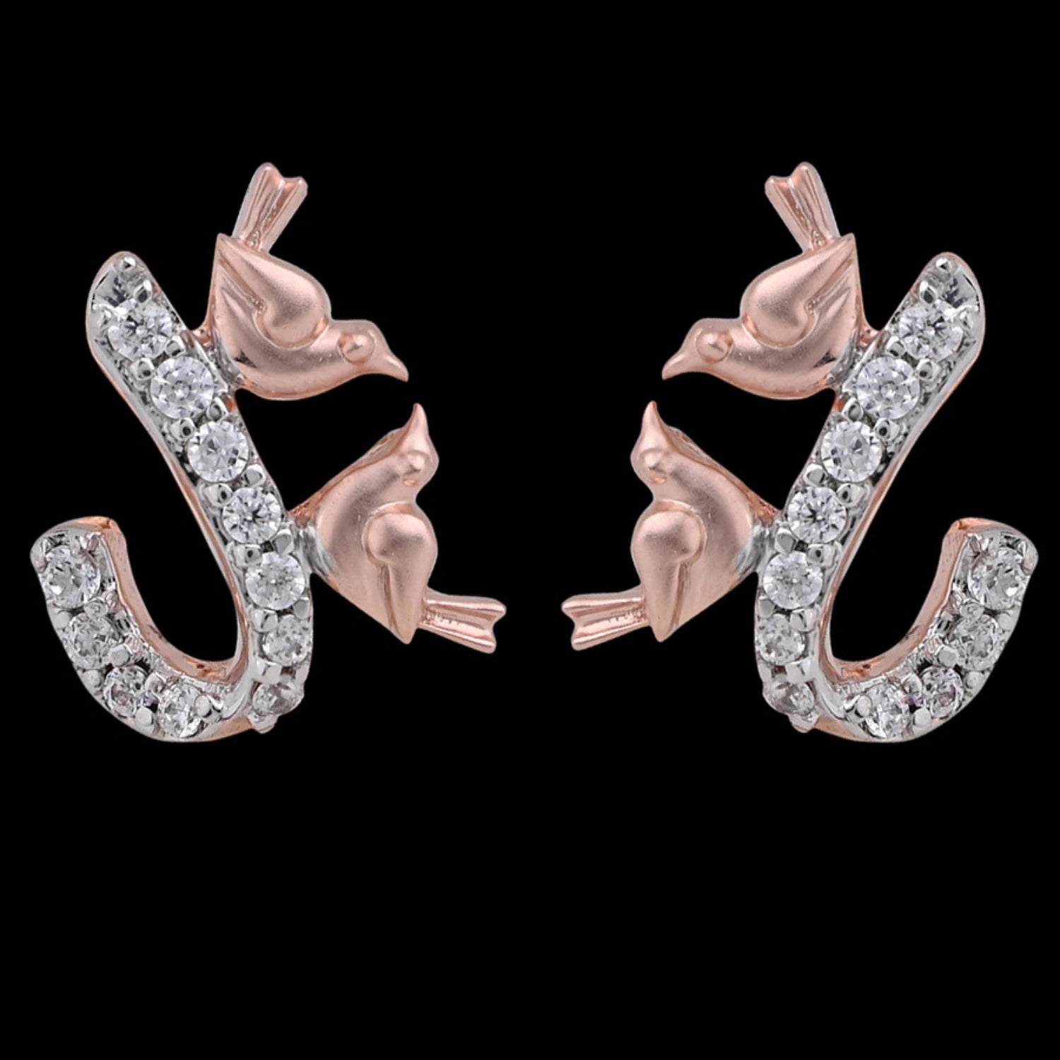 Elegant JNJ by Madhuri Botanical Gold Studs 35083E, luxury nature-inspired jewelry with intricate vein detailing and high-clarity diamond accents.