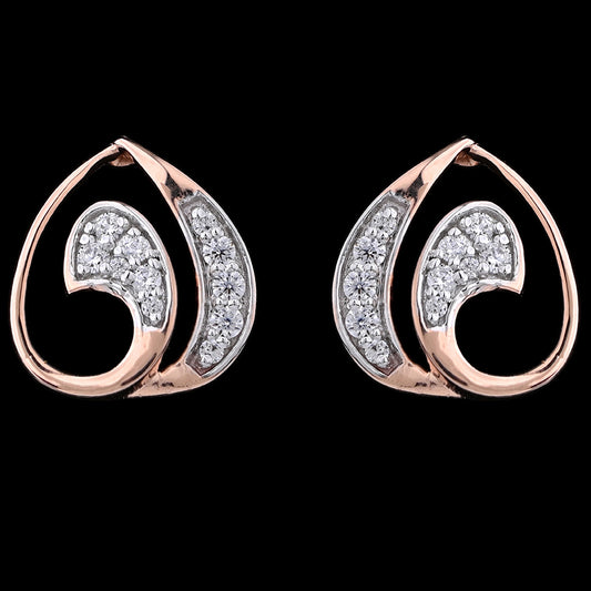 Elegant teardrop earrings with a flowing swirl design and sparkling diamond embellishments, ideal for a chic statement. Crafted with finesse by jnjbymadhuri.
