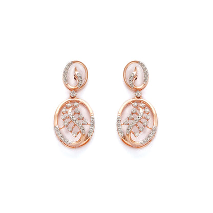 Graceful oval-shaped earrings in rose gold with intricate diamond accents and a modern twist design. A timeless piece from jnjbymadhuri.
