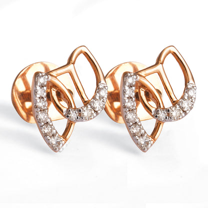 Rose gold earrings featuring a delicate open-leaf design studded with shimmering diamonds, blending elegance and artistry by jnjbymadhuri.
