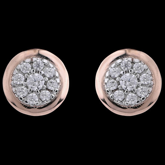 Round rose gold stud earrings featuring a sparkling cluster of diamonds at the center, a timeless classic by jnjbymadhuri crafted for everyday elegance.
