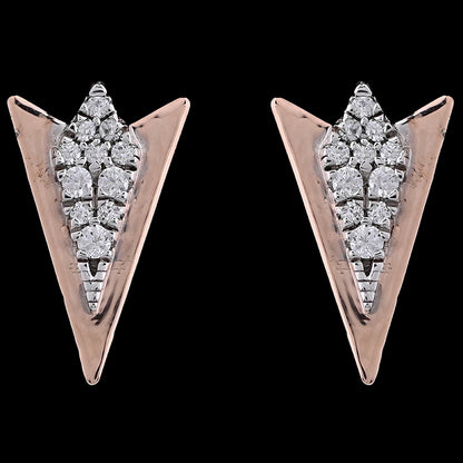 Elegant rose gold arrowhead earrings accented with a cluster of brilliant diamonds, exuding bold sophistication. A signature contemporary design by jnjbymadhuri.
