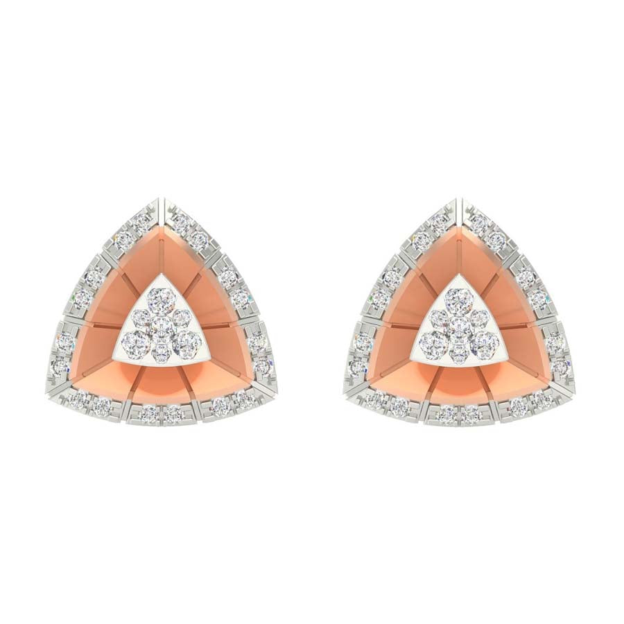 Elegant triangle-shaped earrings with a rose gold center and a sparkling diamond-studded border, blending modern geometry with classic charm. A signature accessory from jnjbymadhuri, perfect for refined, everyday elegance.
