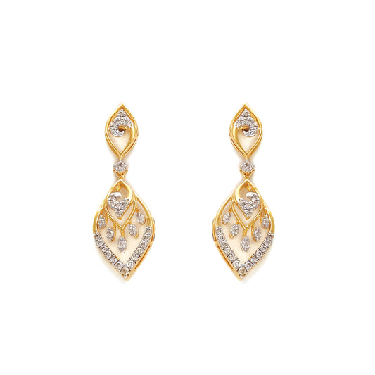 Delicate gold-toned earrings with intricate leaf-like diamond arrangements, offering timeless elegance. Crafted with finesse by jnjbymadhuri.
