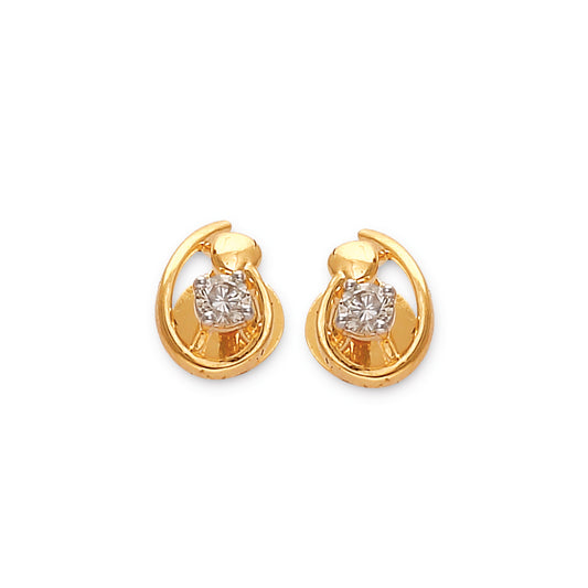 Delicate gold stud earrings featuring a graceful loop design with a cluster of sparkling diamonds at the center. A refined everyday luxury piece by jnjbymadhuri.

