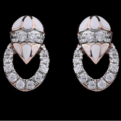 Elegant JNJ by Madhuri Pearl Floral Studs 31184E, luxury 18k gold miniature earrings with a shimmering nacre finish and brilliant-cut diamonds.