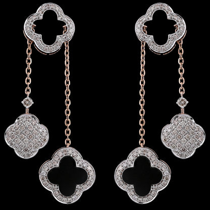 Elegant JNJ by Madhuri Clover Gold Danglers 35282E, luxury nature-inspired drop earrings with high-polish petals and brilliant-cut diamond centers.