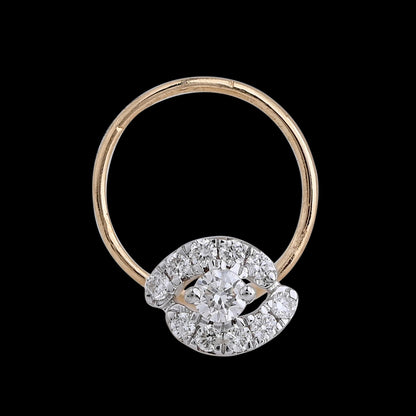 Elegant gold diamond nose ring featuring a unique crescent motif encrusted with sparkling diamonds. A chic statement of timeless beauty by jnjbymadhuri.
