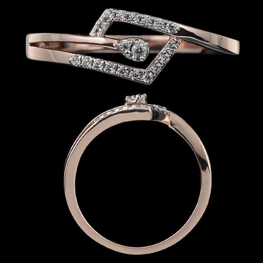 This contemporary rose gold ring features a geometric diamond-studded motif, blending modern design with timeless elegance. A refined statement piece by jnjbymadhuri.
