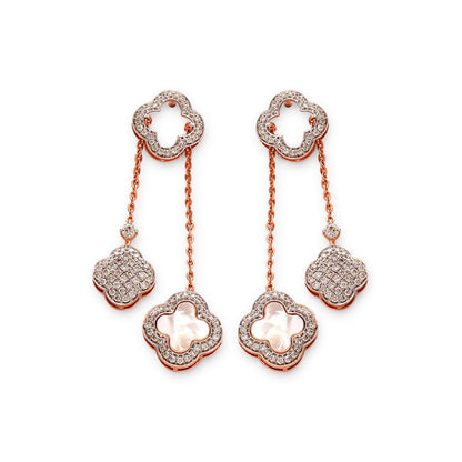 Pure Clover Elegance Diamond Dangler Earrings (35282E) for women, featuring a lucky four-leaf clover motif in certified gold with sparkling diamond accents.