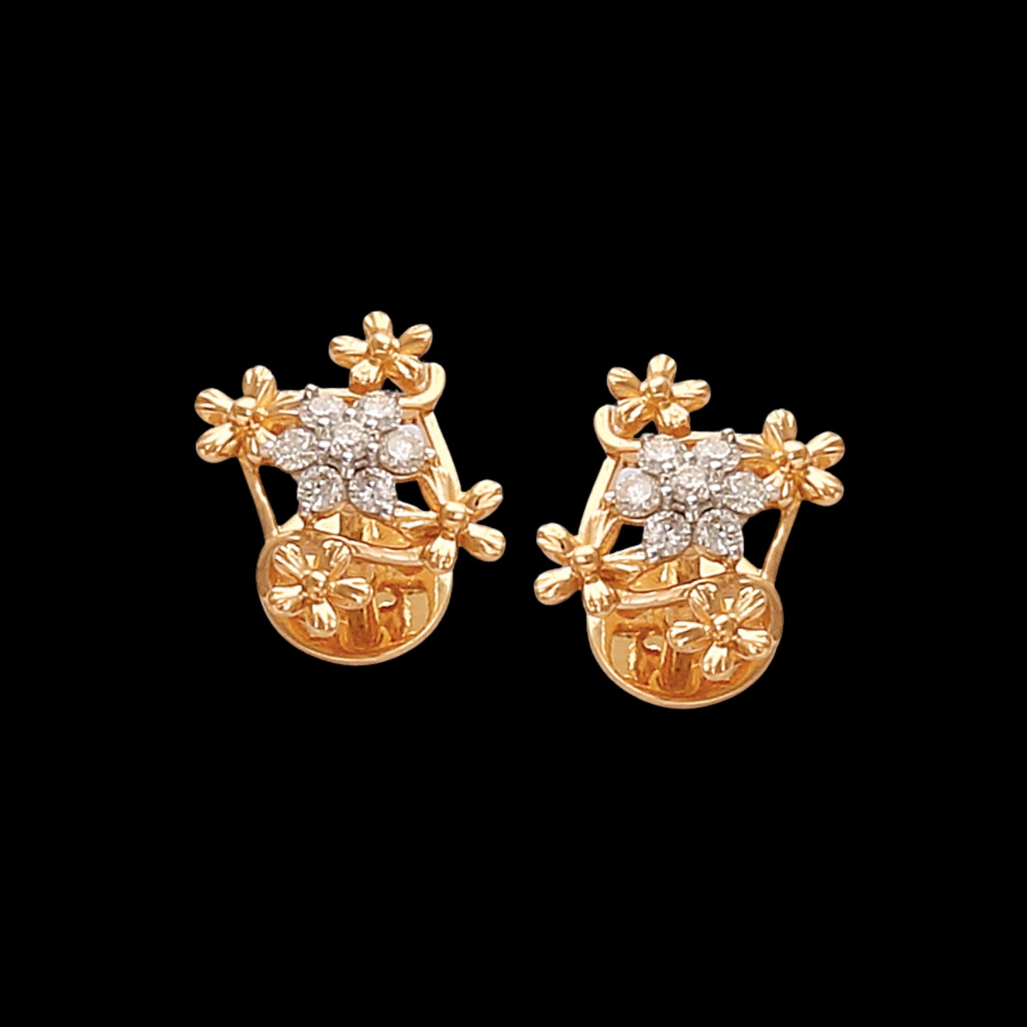 JNJ by Madhuri Louisa Diamond Earrings (AIE688), luxury 18k gold studs with a brilliant-cut center stone, versatile jewelry for weddings and special events.