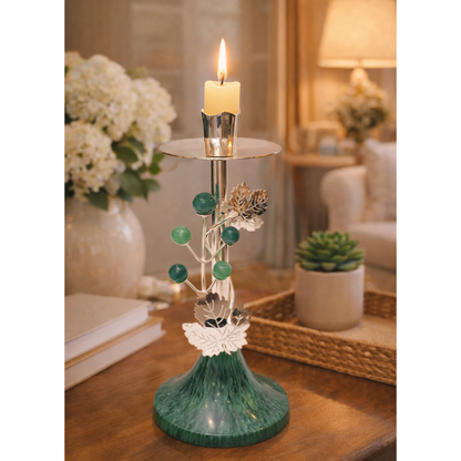 Emerald Marble Candle Stand – elegant luxury handcrafted marble candle holder, perfect for home décor, festive ambiance, and gifting | jnj by madhuri
