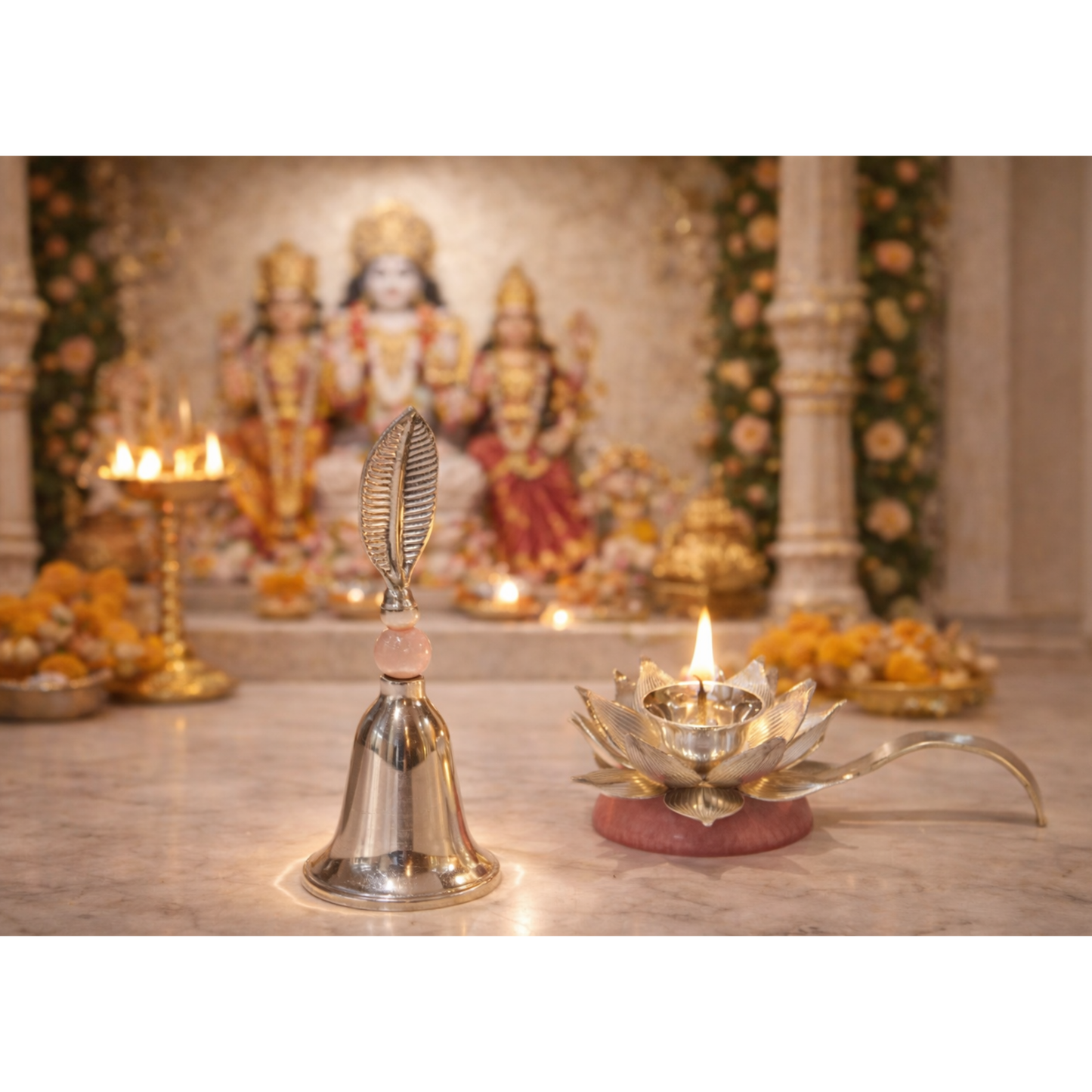Diya and Bell Combo – luxury handcrafted décor set, ideal for gifting and festive occasions | jnj by madhuri