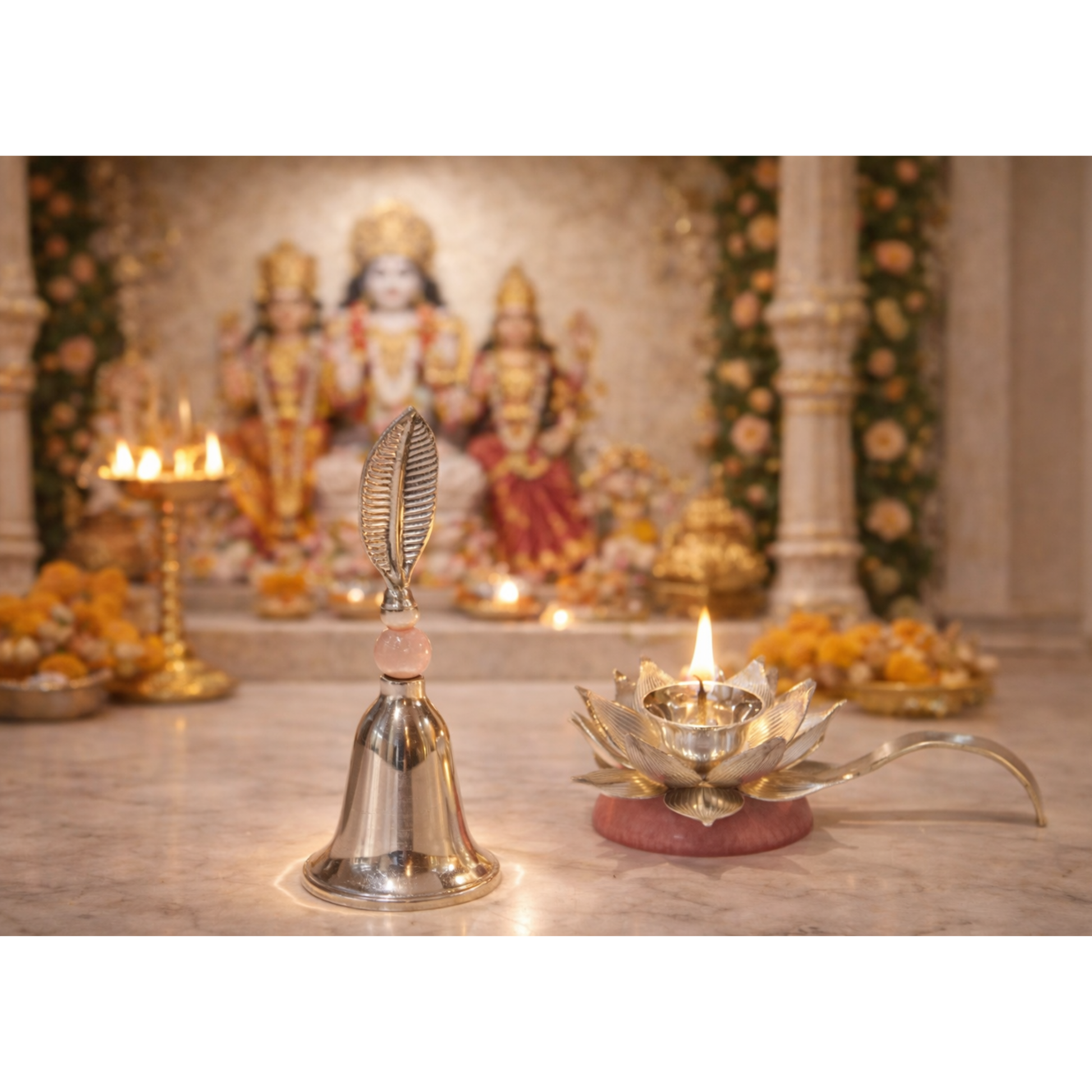 Diya and Bell Combo – luxury handcrafted décor set, ideal for gifting and festive occasions | jnj by madhuri