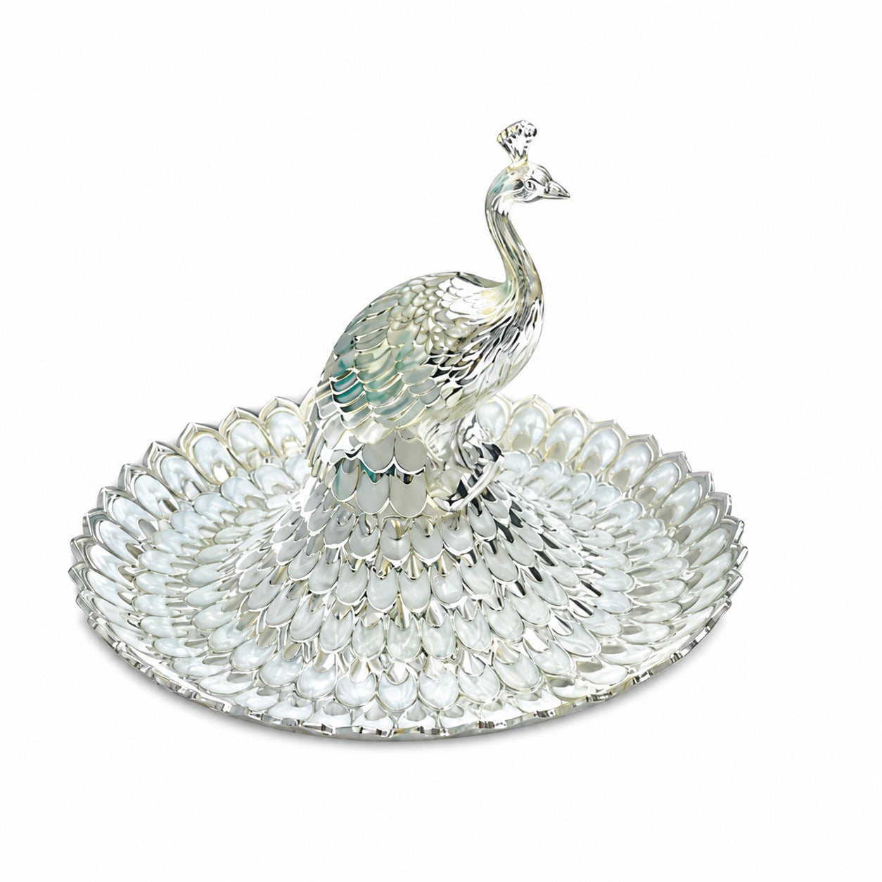 ENAMEL PEACOCK ROUND TRAY