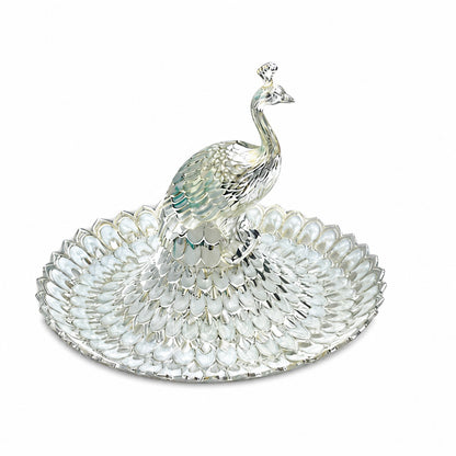 ENAMEL PEACOCK ROUND TRAY