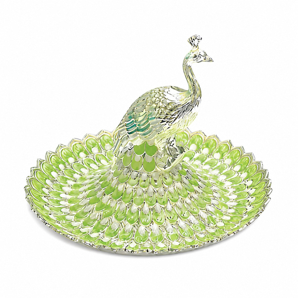 ENAMEL PEACOCK ROUND TRAY