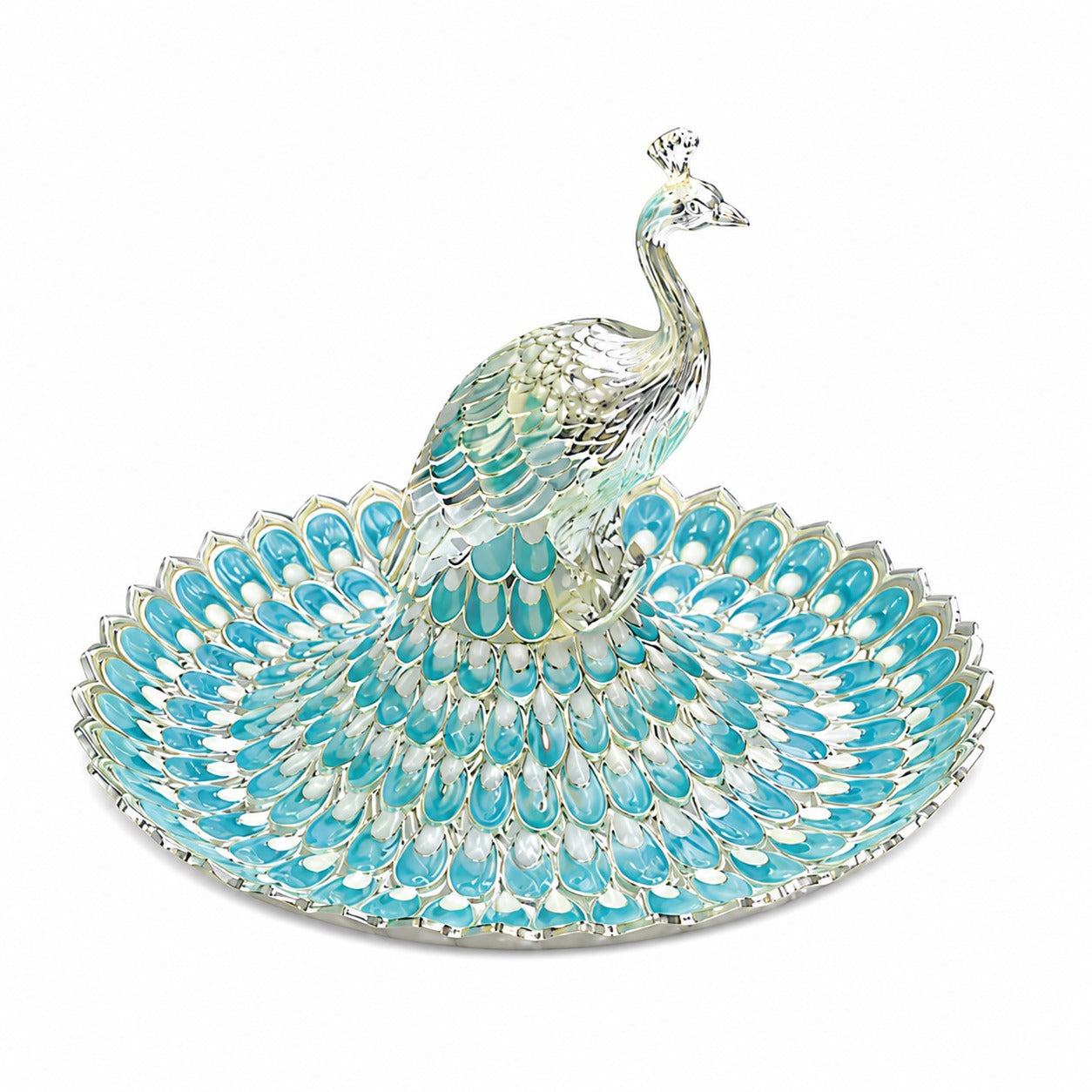 ENAMEL PEACOCK ROUND TRAY