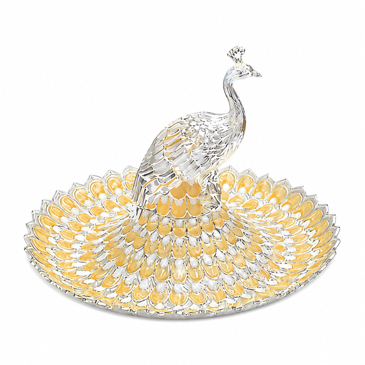 ENAMEL PEACOCK ROUND TRAY