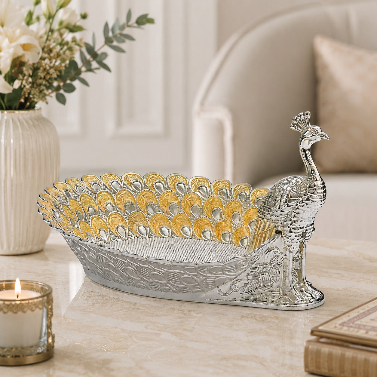 Enamel Peacock Boat Tray